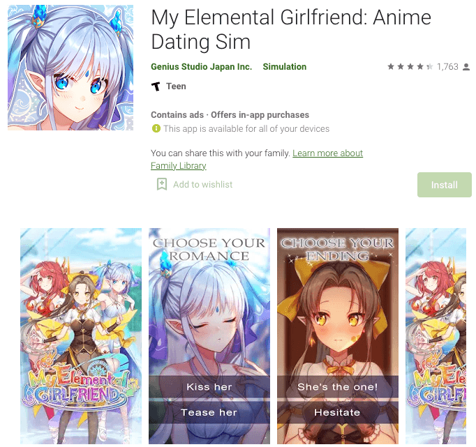 My Elemental Girlfriend Anime Dating Sim