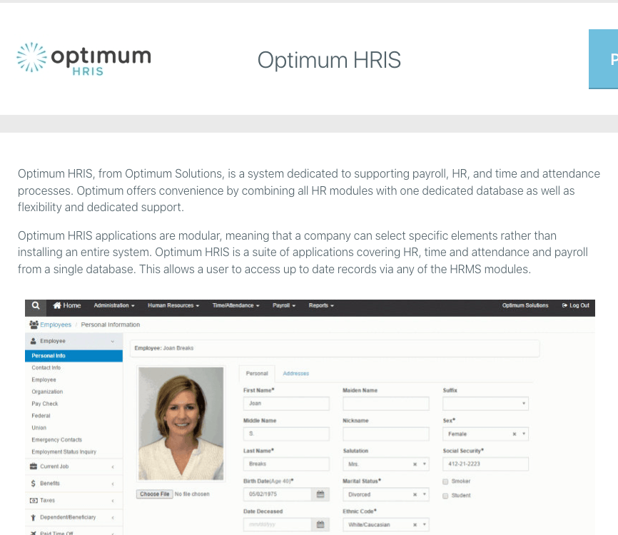 Optimum HRIS hr software